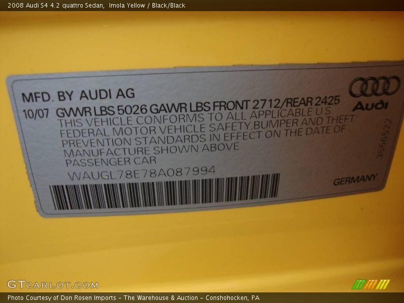 Imola Yellow / Black/Black 2008 Audi S4 4.2 quattro Sedan