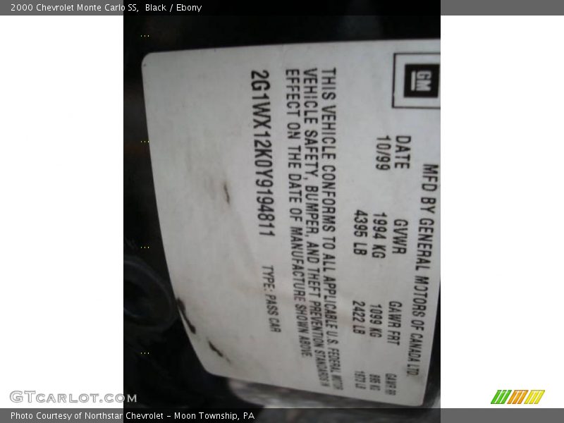 Black / Ebony 2000 Chevrolet Monte Carlo SS