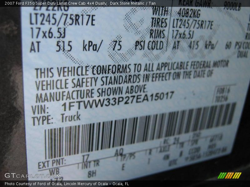 Dark Stone Metallic / Tan 2007 Ford F350 Super Duty Lariat Crew Cab 4x4 Dually