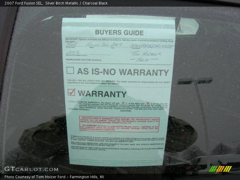 Silver Birch Metallic / Charcoal Black 2007 Ford Fusion SEL