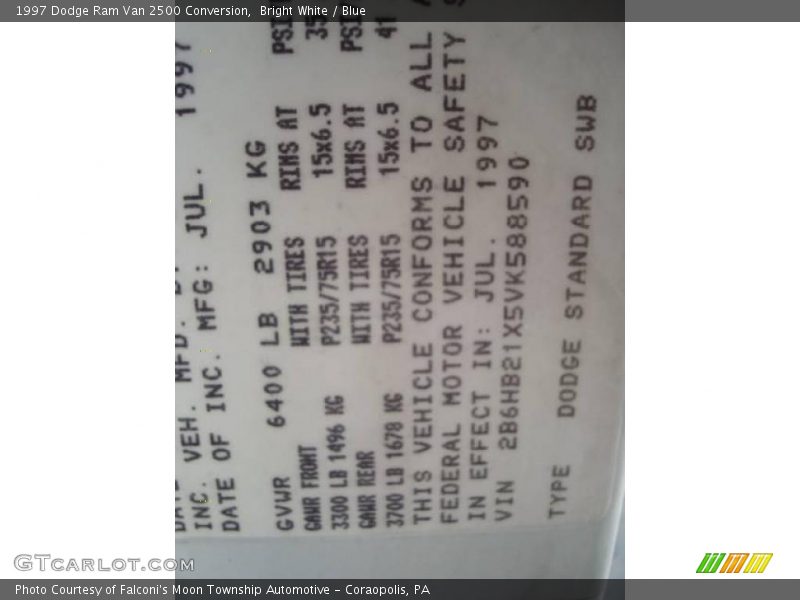 Bright White / Blue 1997 Dodge Ram Van 2500 Conversion