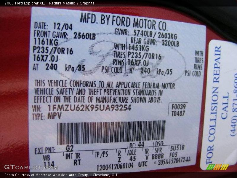 Redfire Metallic / Graphite 2005 Ford Explorer XLS