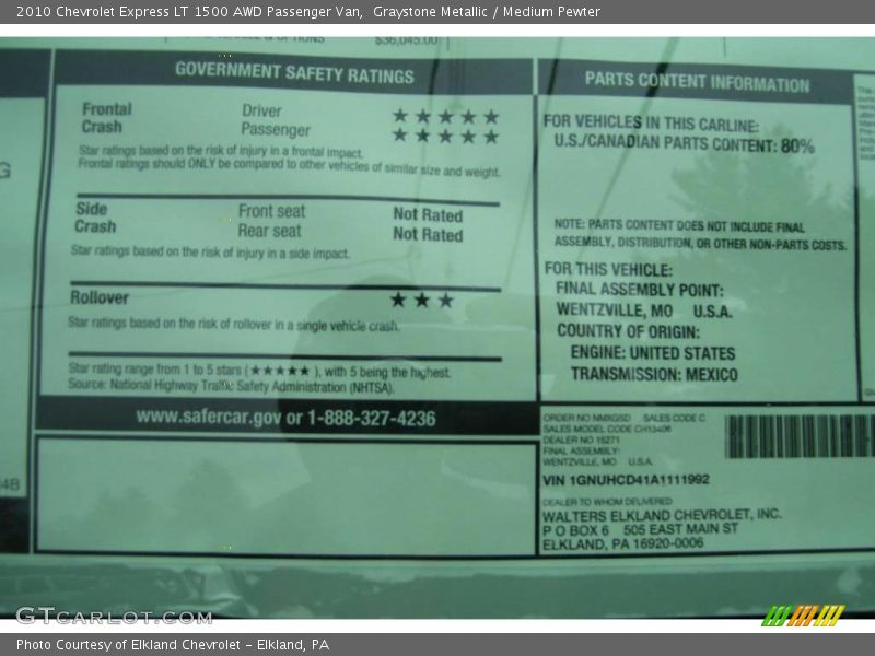 Graystone Metallic / Medium Pewter 2010 Chevrolet Express LT 1500 AWD Passenger Van