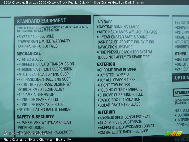 Blue Granite Metallic / Dark Titanium 2009 Chevrolet Silverado 2500HD Work Truck Regular Cab 4x4