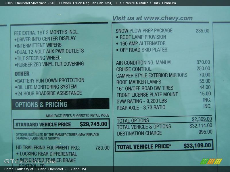 Blue Granite Metallic / Dark Titanium 2009 Chevrolet Silverado 2500HD Work Truck Regular Cab 4x4