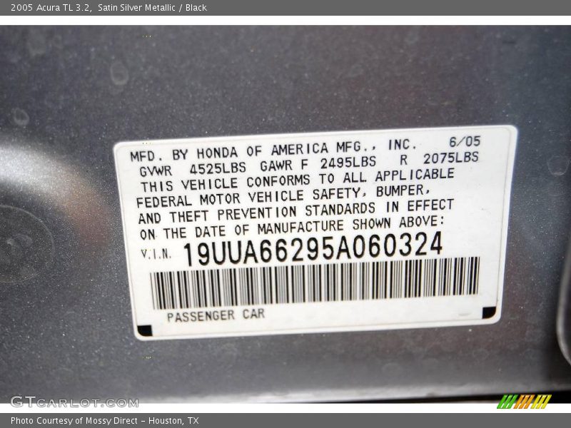 Satin Silver Metallic / Black 2005 Acura TL 3.2
