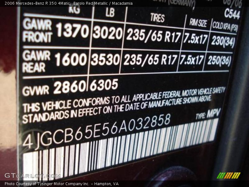 Barolo Red Metallic / Macadamia 2006 Mercedes-Benz R 350 4Matic