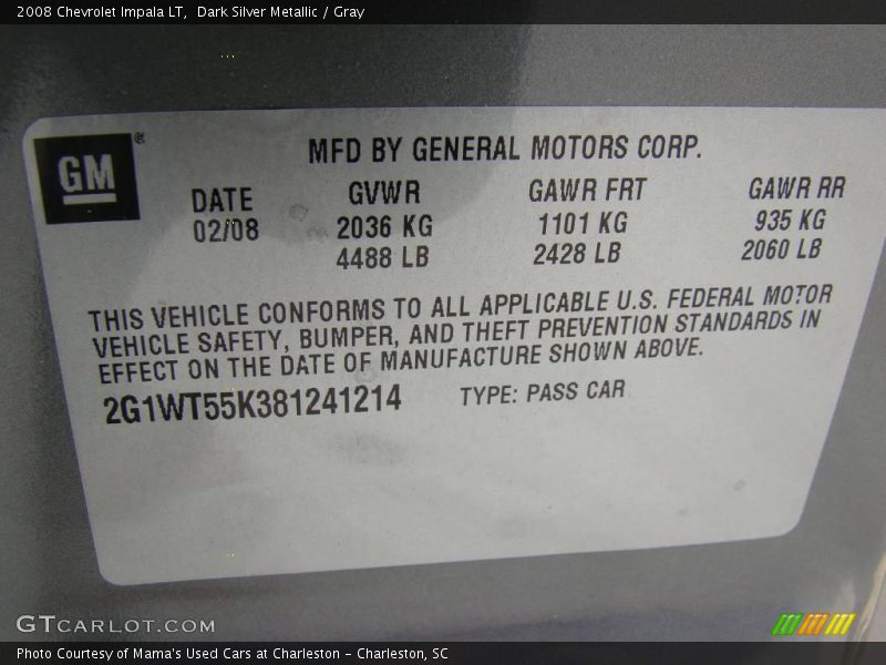 Dark Silver Metallic / Gray 2008 Chevrolet Impala LT