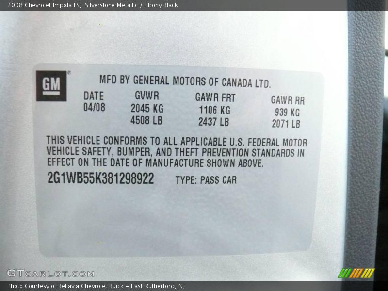 Silverstone Metallic / Ebony Black 2008 Chevrolet Impala LS