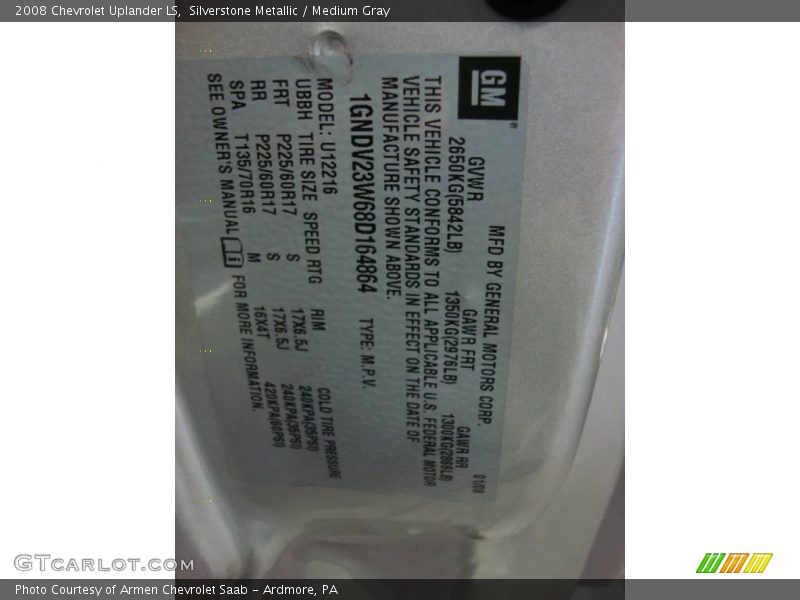 Silverstone Metallic / Medium Gray 2008 Chevrolet Uplander LS