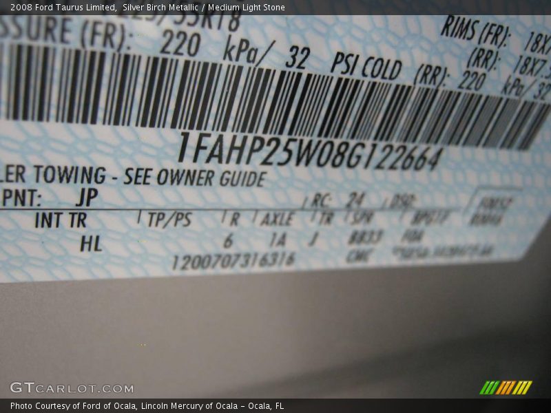 Silver Birch Metallic / Medium Light Stone 2008 Ford Taurus Limited