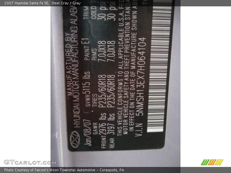 Steel Gray / Gray 2007 Hyundai Santa Fe SE