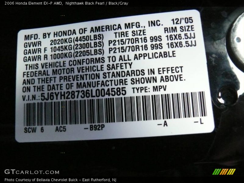 Nighthawk Black Pearl / Black/Gray 2006 Honda Element EX-P AWD