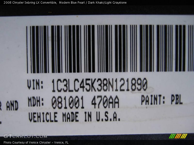 Modern Blue Pearl / Dark Khaki/Light Graystone 2008 Chrysler Sebring LX Convertible