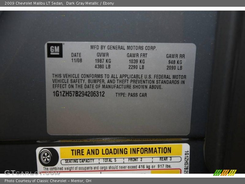 Dark Gray Metallic / Ebony 2009 Chevrolet Malibu LT Sedan