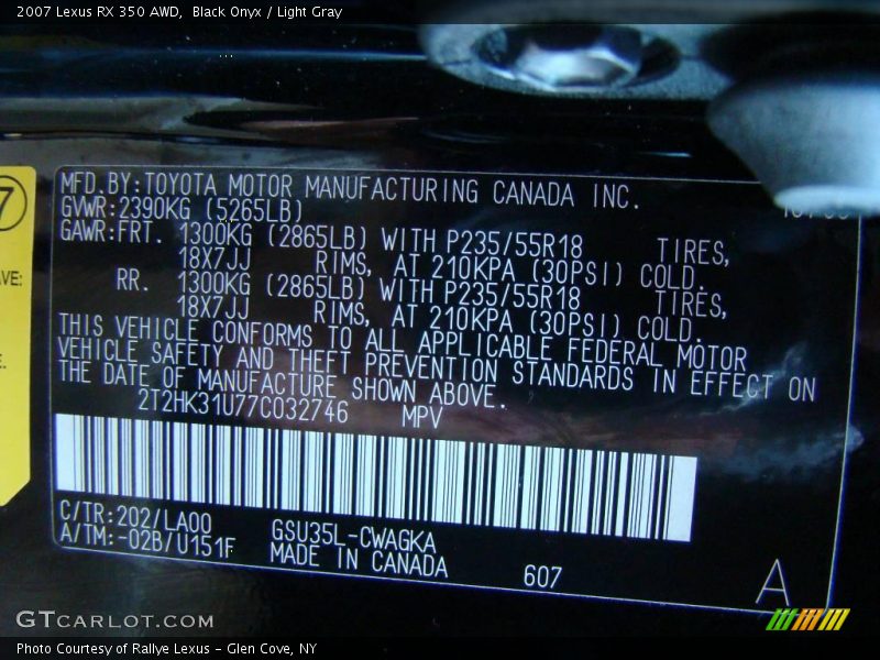 Black Onyx / Light Gray 2007 Lexus RX 350 AWD