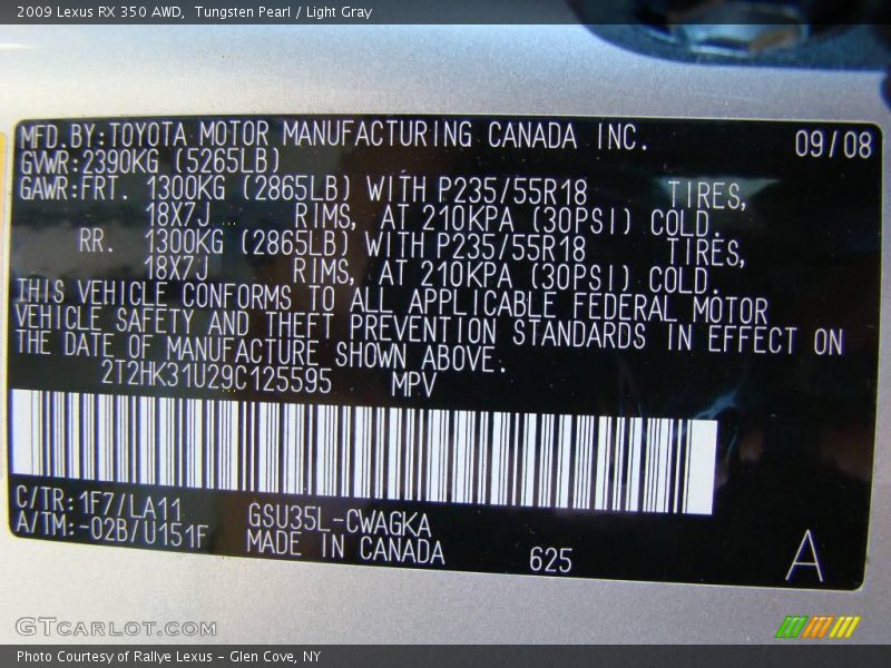 Tungsten Pearl / Light Gray 2009 Lexus RX 350 AWD