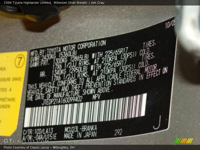 Millenium Silver Metallic / Ash Gray 2006 Toyota Highlander Limited