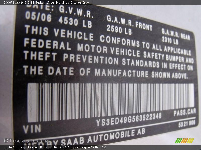 Silver Metallic / Granite Gray 2006 Saab 9-5 2.3T Sedan