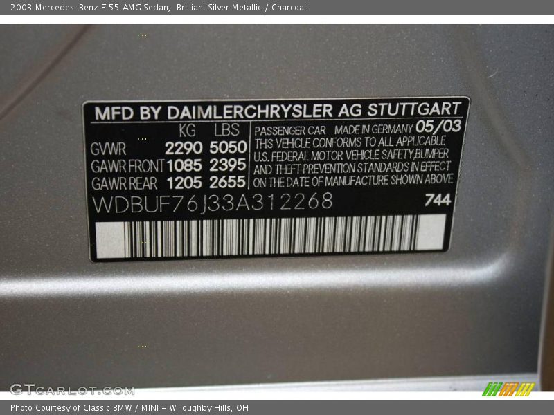 Brilliant Silver Metallic / Charcoal 2003 Mercedes-Benz E 55 AMG Sedan