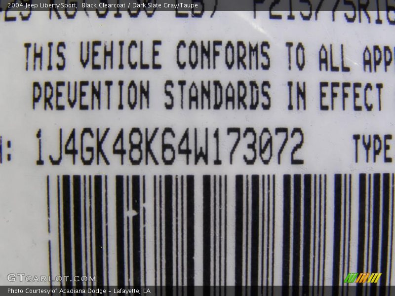 Black Clearcoat / Dark Slate Gray/Taupe 2004 Jeep Liberty Sport