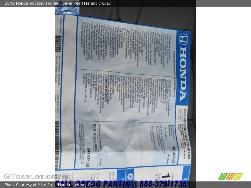 Silver Pearl Metallic / Gray 2009 Honda Odyssey Touring
