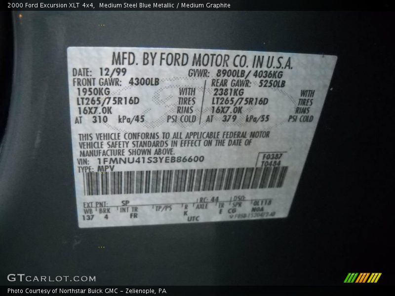 Medium Steel Blue Metallic / Medium Graphite 2000 Ford Excursion XLT 4x4