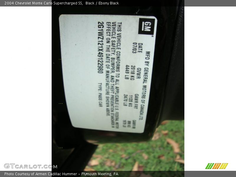 Black / Ebony Black 2004 Chevrolet Monte Carlo Supercharged SS