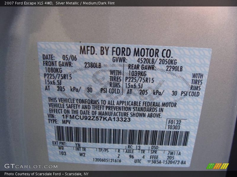 Silver Metallic / Medium/Dark Flint 2007 Ford Escape XLS 4WD