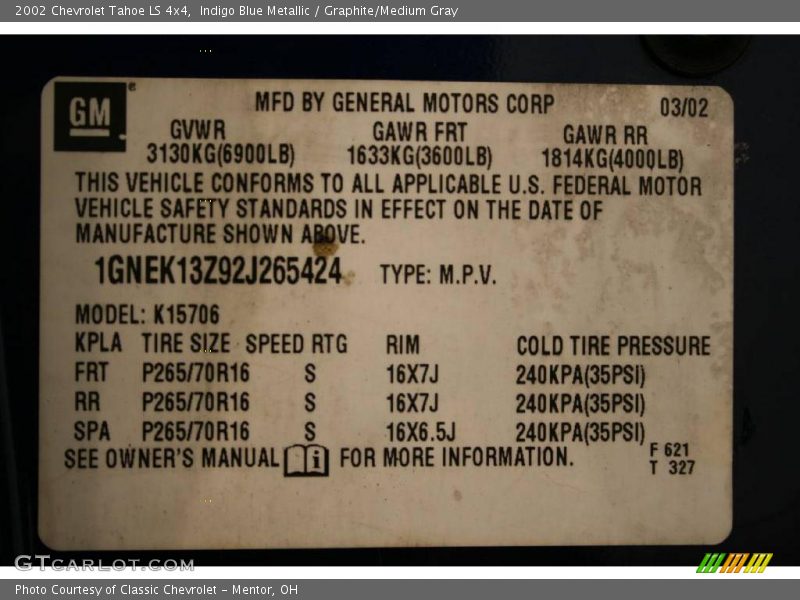 Indigo Blue Metallic / Graphite/Medium Gray 2002 Chevrolet Tahoe LS 4x4
