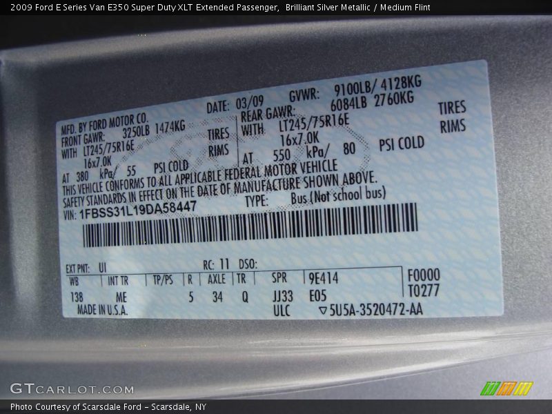 Brilliant Silver Metallic / Medium Flint 2009 Ford E Series Van E350 Super Duty XLT Extended Passenger