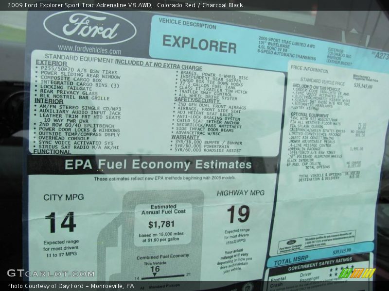 Colorado Red / Charcoal Black 2009 Ford Explorer Sport Trac Adrenaline V8 AWD