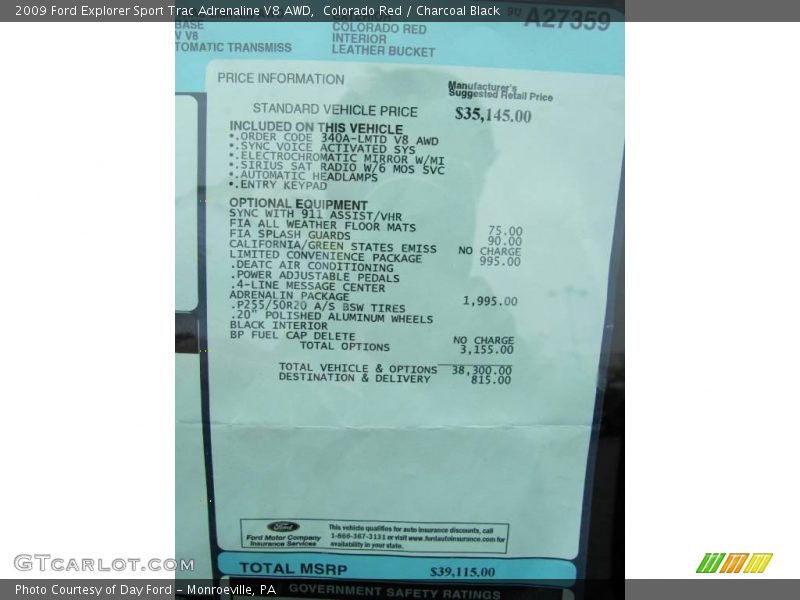 Colorado Red / Charcoal Black 2009 Ford Explorer Sport Trac Adrenaline V8 AWD