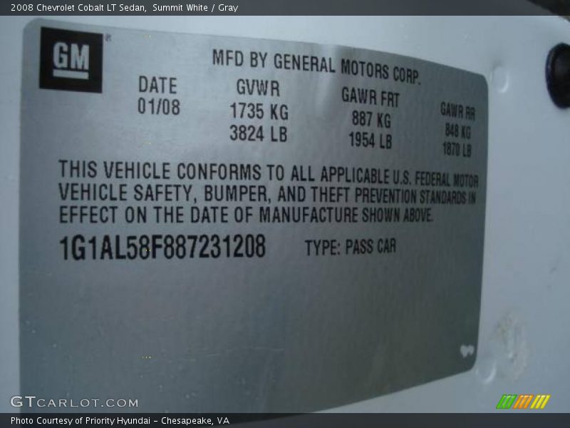 Summit White / Gray 2008 Chevrolet Cobalt LT Sedan