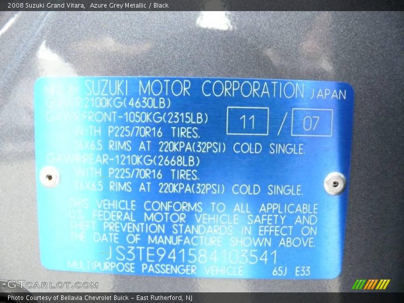 Azure Grey Metallic / Black 2008 Suzuki Grand Vitara