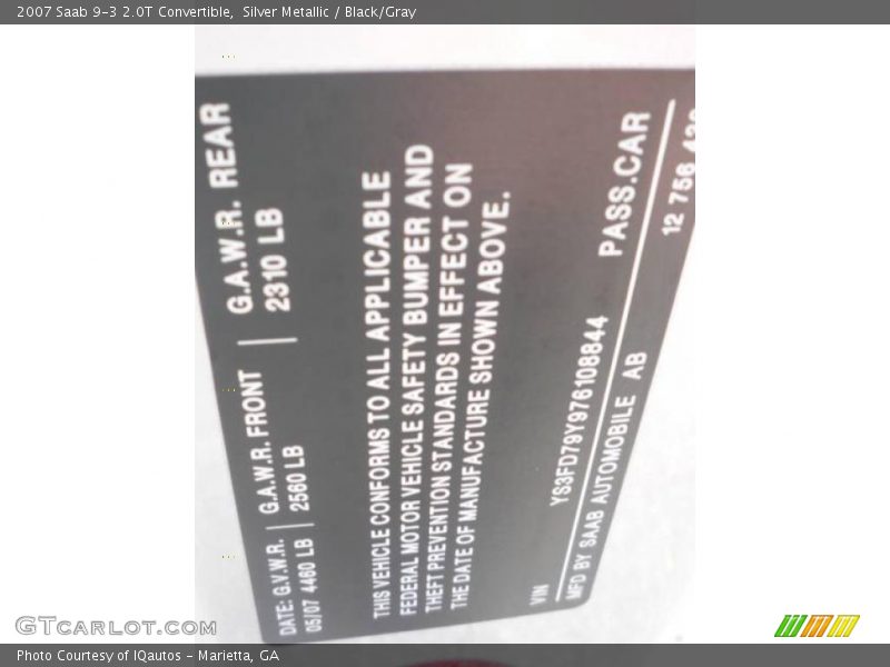 Silver Metallic / Black/Gray 2007 Saab 9-3 2.0T Convertible