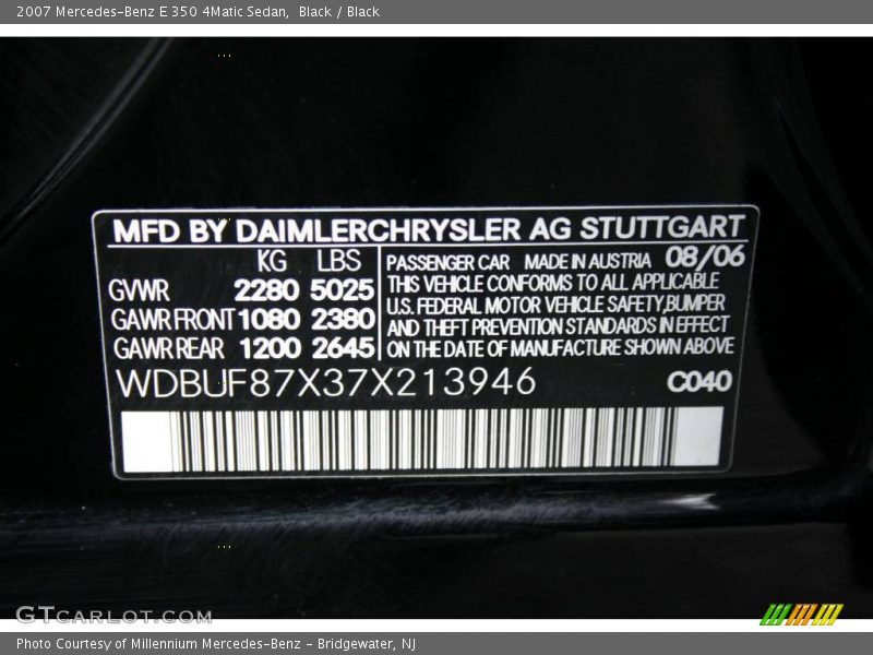 Black / Black 2007 Mercedes-Benz E 350 4Matic Sedan