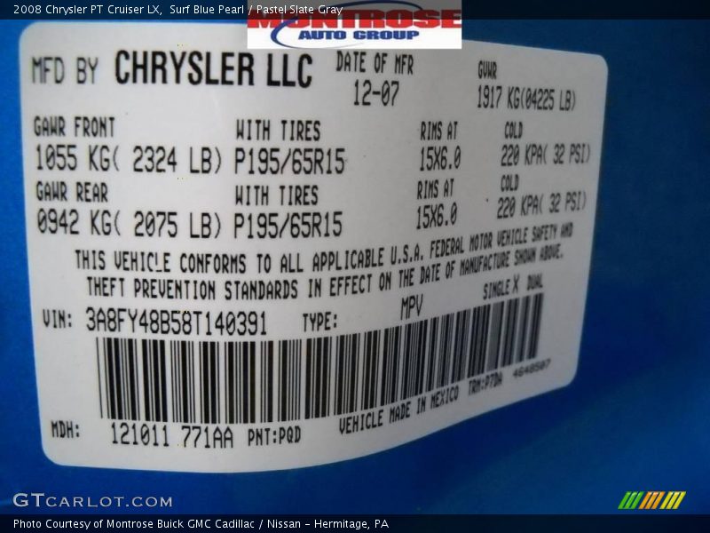 Surf Blue Pearl / Pastel Slate Gray 2008 Chrysler PT Cruiser LX