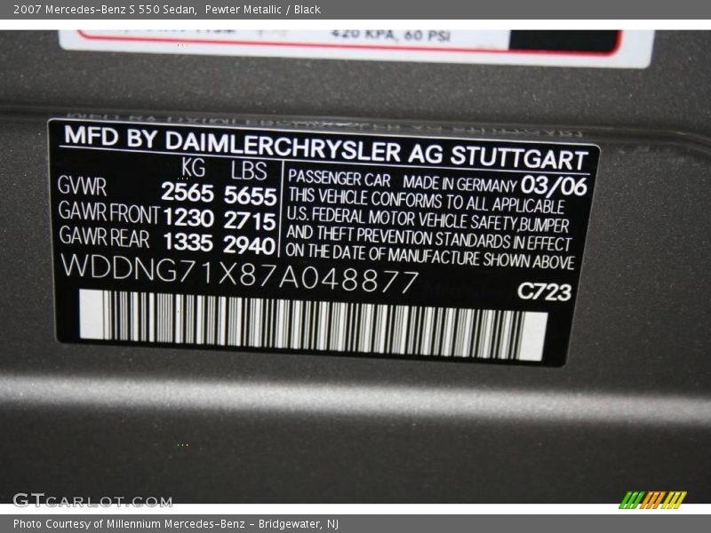 Pewter Metallic / Black 2007 Mercedes-Benz S 550 Sedan
