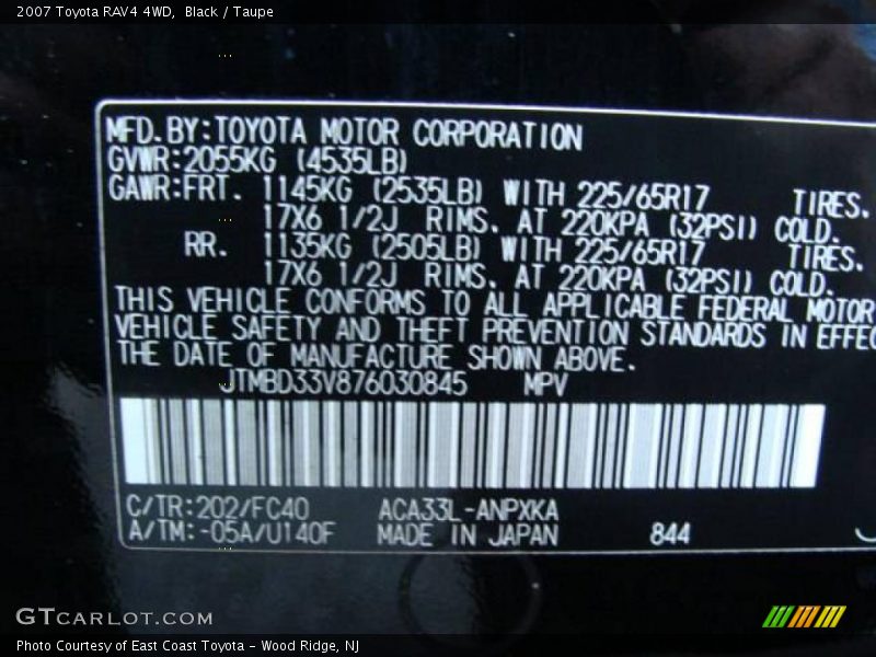 Black / Taupe 2007 Toyota RAV4 4WD