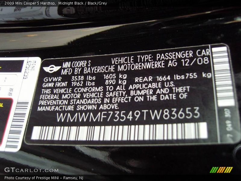 Midnight Black / Black/Grey 2009 Mini Cooper S Hardtop