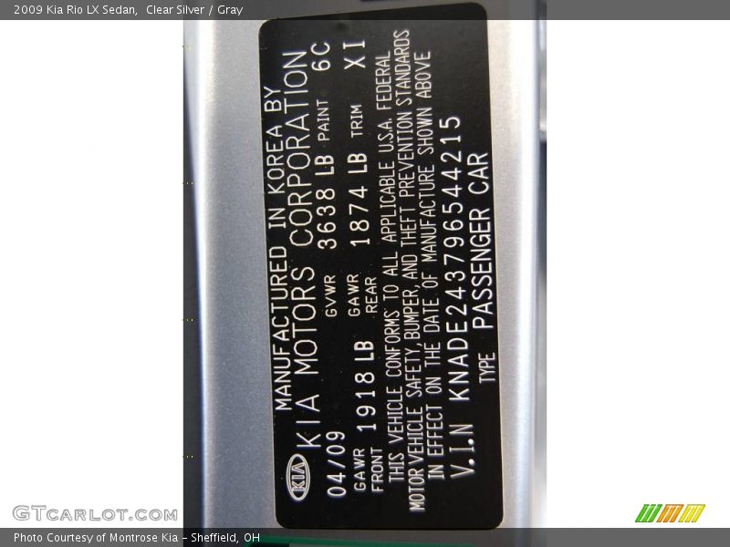 Clear Silver / Gray 2009 Kia Rio LX Sedan