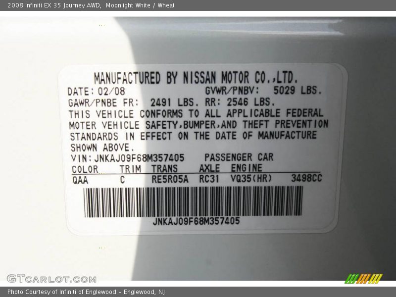 Moonlight White / Wheat 2008 Infiniti EX 35 Journey AWD