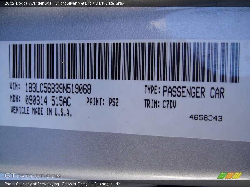 Bright Silver Metallic / Dark Slate Gray 2009 Dodge Avenger SXT