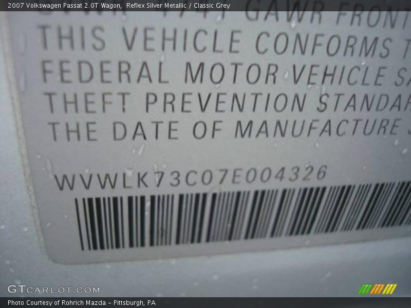 Reflex Silver Metallic / Classic Grey 2007 Volkswagen Passat 2.0T Wagon