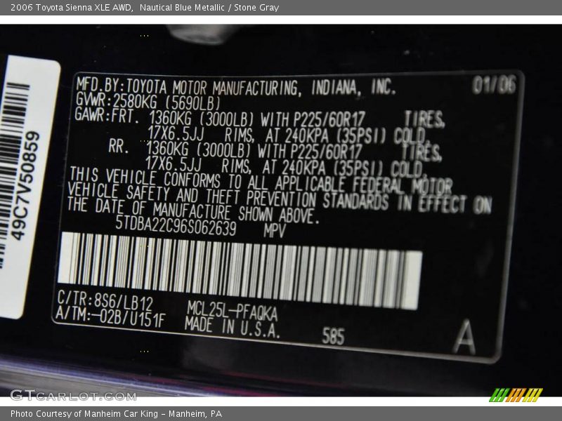 Nautical Blue Metallic / Stone Gray 2006 Toyota Sienna XLE AWD