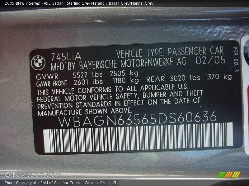 Sterling Grey Metallic / Basalt Grey/Flannel Grey 2005 BMW 7 Series 745Li Sedan