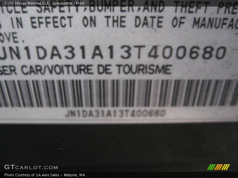 Gray Lustre / Frost 2003 Nissan Maxima GLE