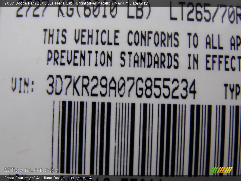 Bright Silver Metallic / Medium Slate Gray 2007 Dodge Ram 2500 SLT Mega Cab
