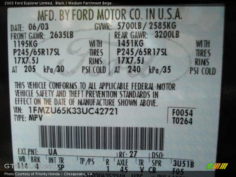 Black / Medium Parchment Beige 2003 Ford Explorer Limited